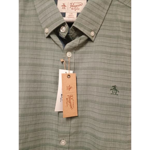 Original Penguin Heritage  Button Down Slim Fit Shirt- #327 Duck Green /Large - Picture 3 of 6